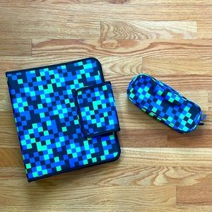 PBT Pottery Barn Teen School Binder, Pencil Case in “Neon Pixel”